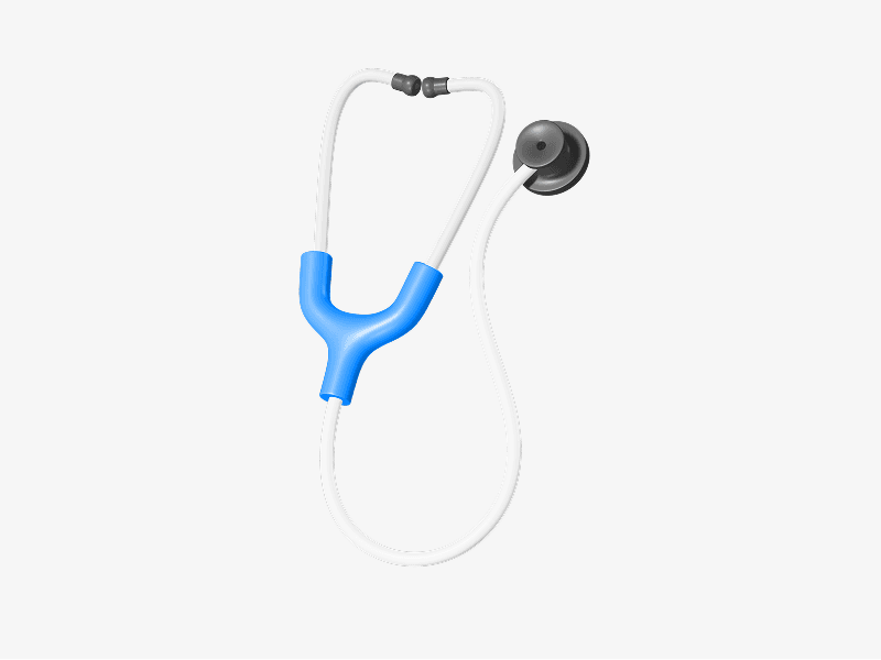 Stethoscope shown as a clean blue and white 3D illustration
