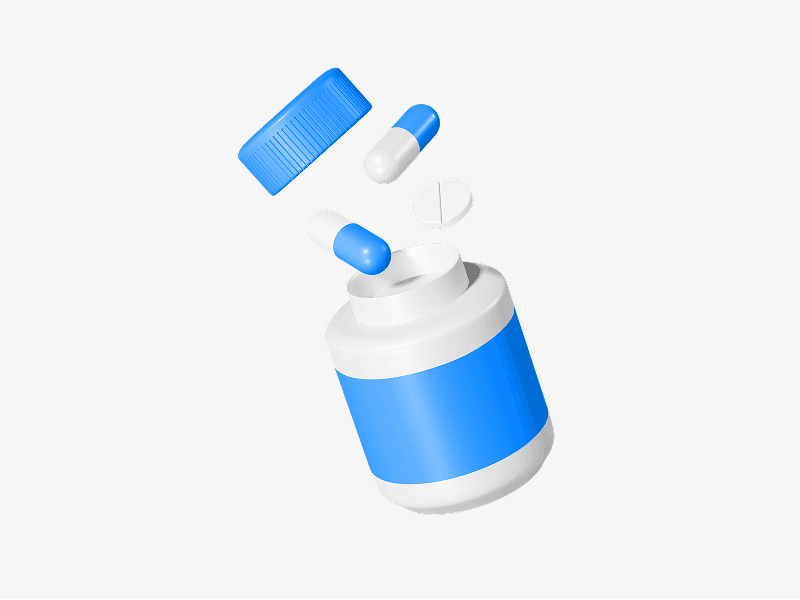 Open medicine bottle with pills shown as a 3D illustration