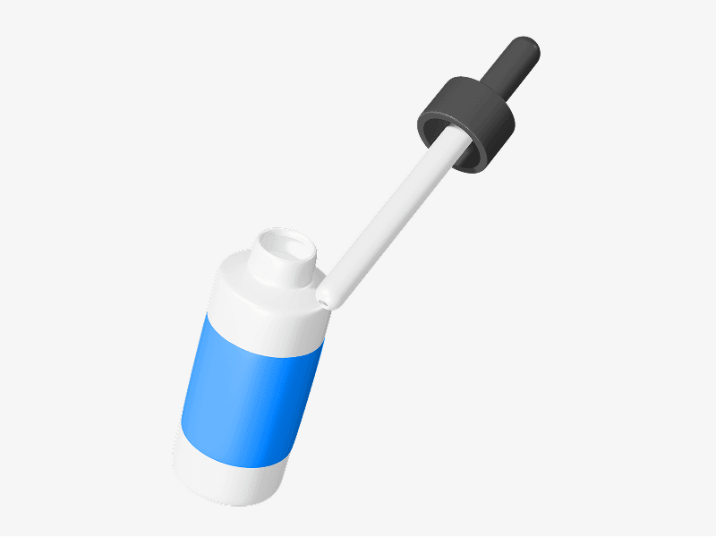 Dropper bottle with liquid medicine shown as a 3D illustration
