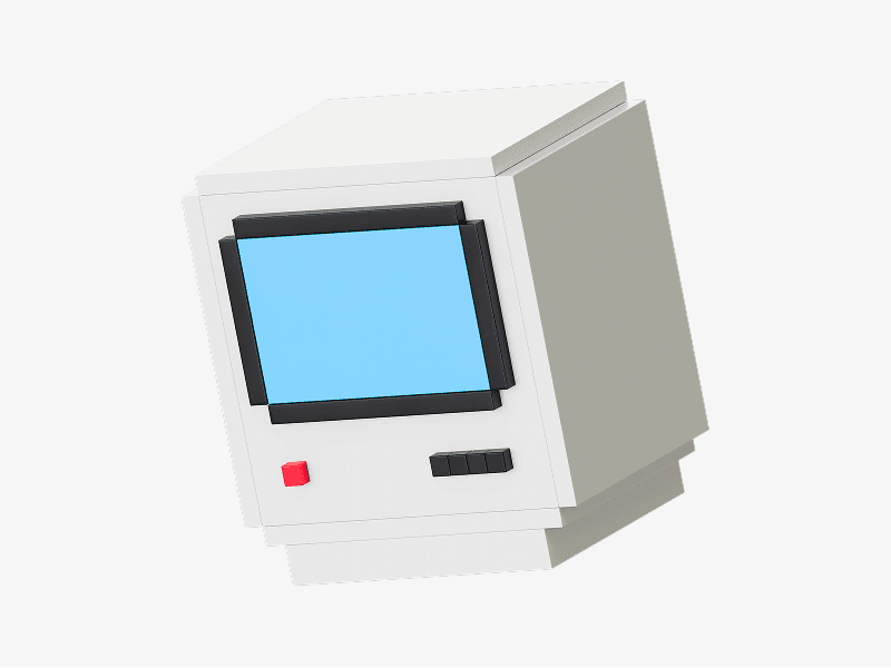 Pixel style 3D retro computer with a small screen