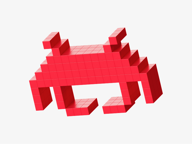Pixel style 3D alien space invader character