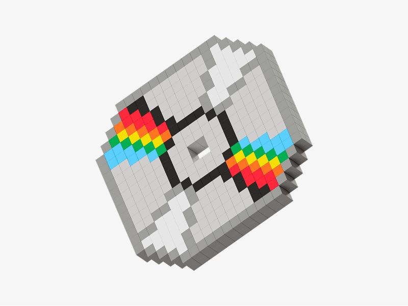 Pixel style 3D floppy disk with colorful stripes