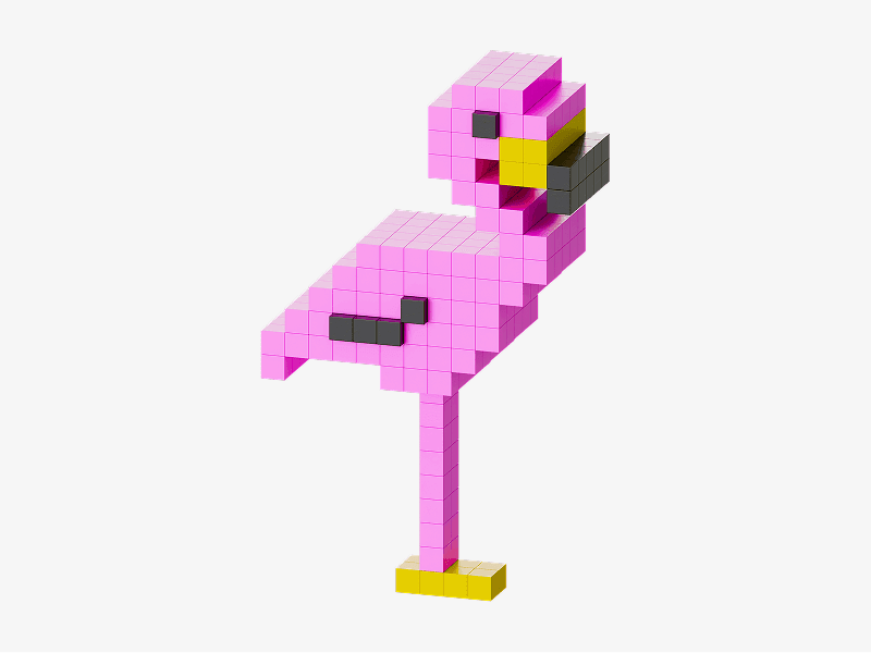 Pixel style 3D pink flamingo