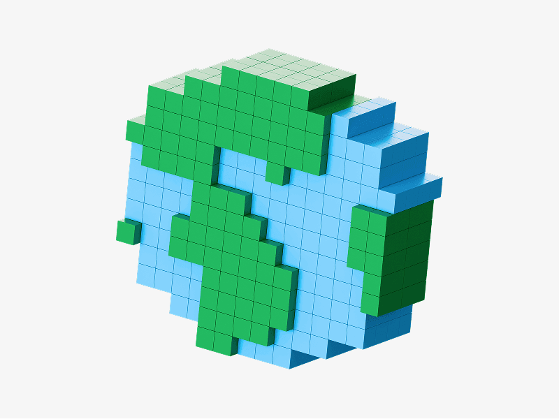 Pixel style 3D globe of the Earth