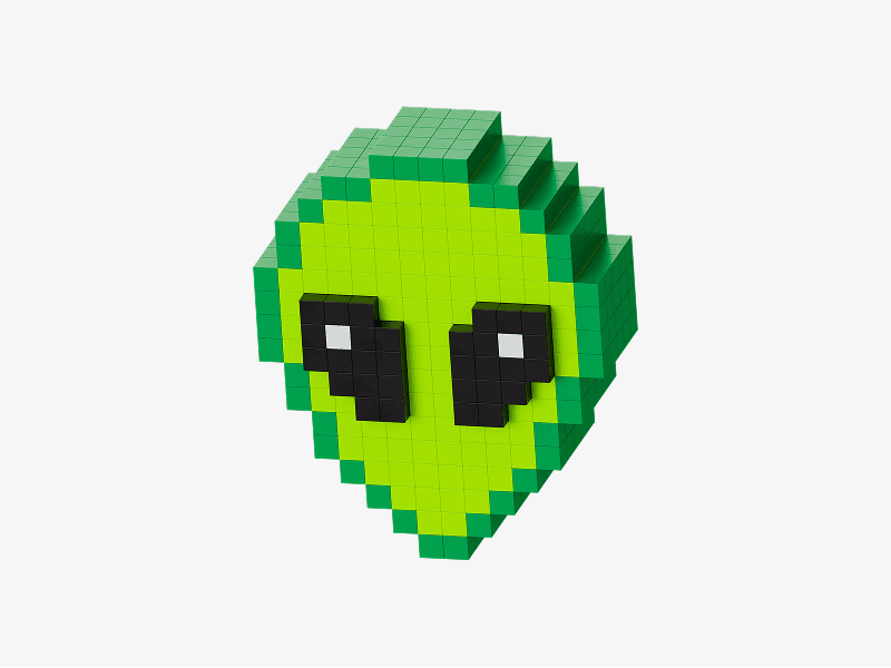 Cute pixel style 3d alien face illustration