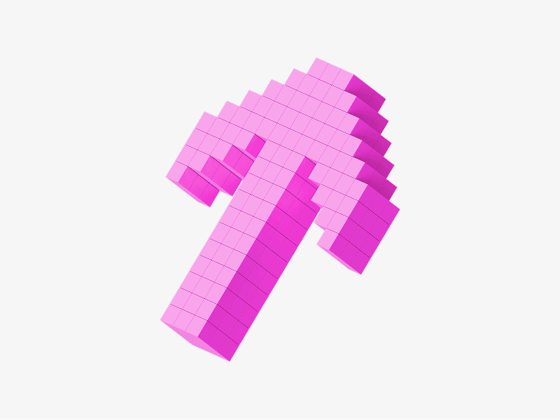 Pink pixel up arrow made in 3d block style
