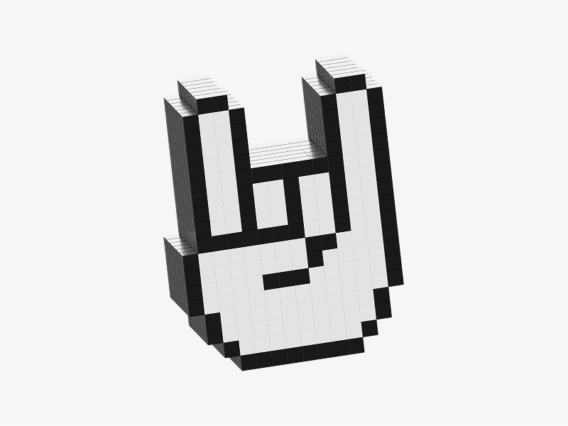 Pixel style 3D rock hand sign