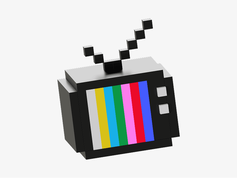 Pixel style 3D retro television with color bars