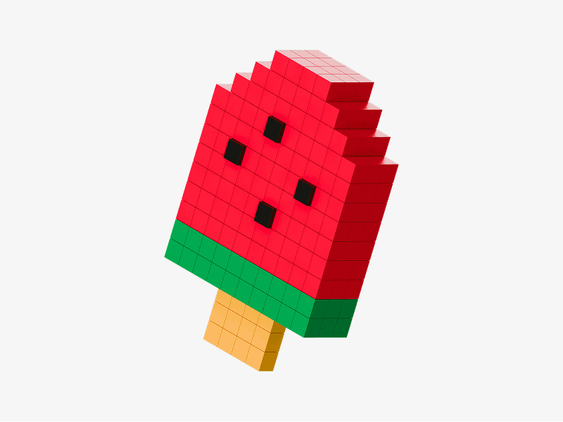 Pixel style 3D watermelon ice cream on a stick