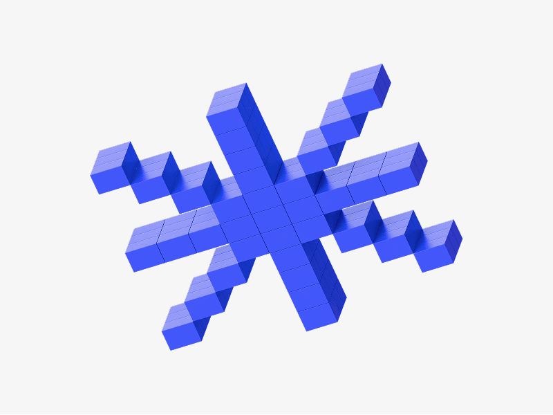 Blue pixel snowflake made with 3d blocks