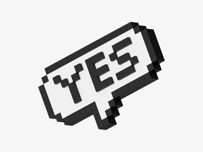 Pixel style 3D chat bubble with YES text