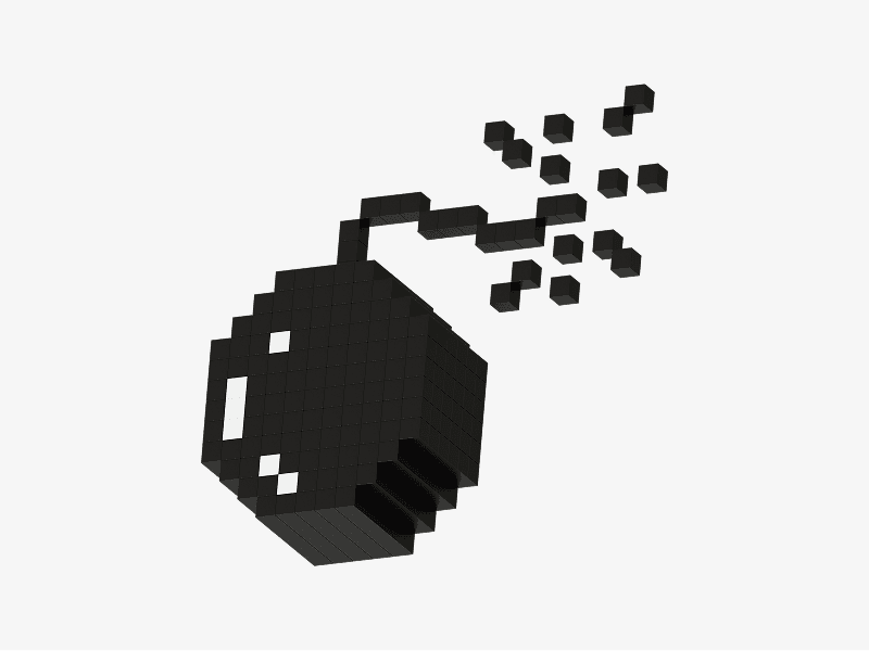 Pixel style bomb with fuse in 3d block design