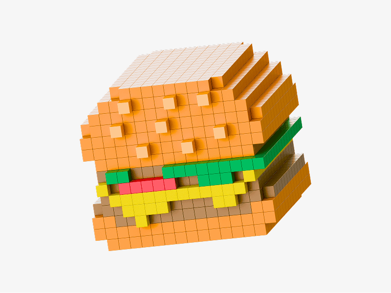 Pixel style 3d burger with layers