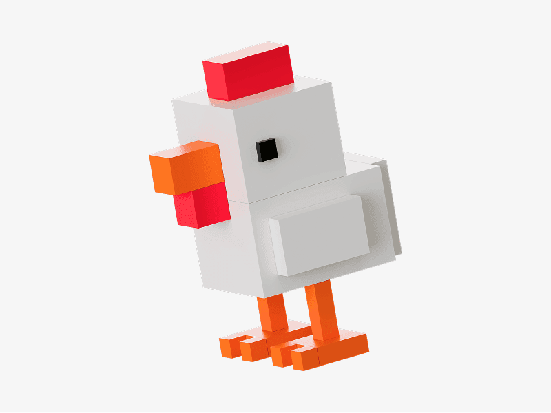 White pixel chicken figure made in 3d block style