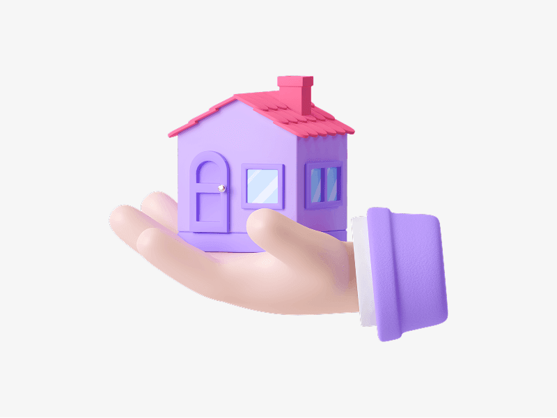 Hand holding a small house shown as a 3D illustration