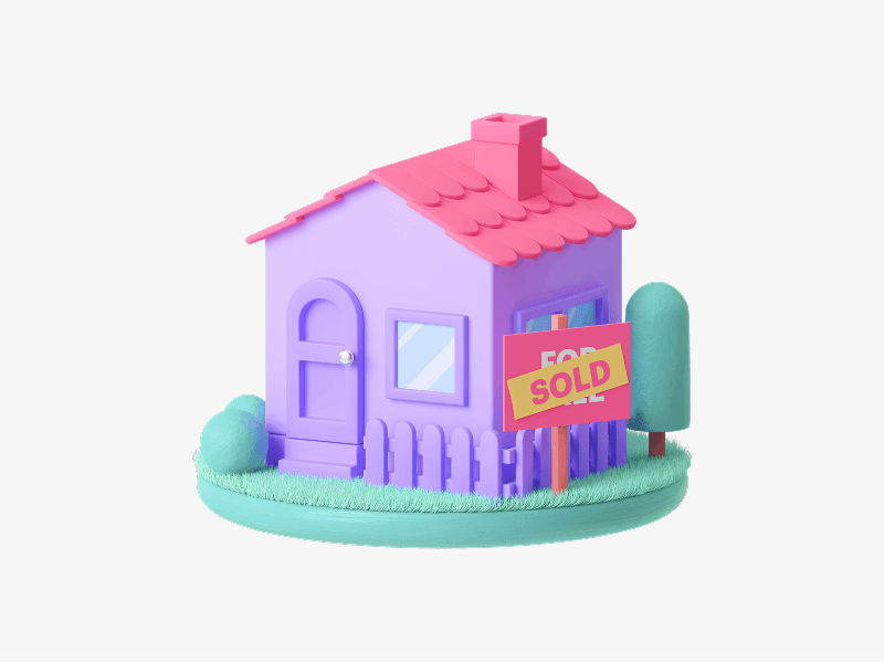 House with sold sign shown as a 3D illustration