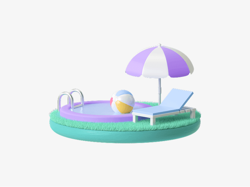 House with pool and sunbed shown as a 3D illustration