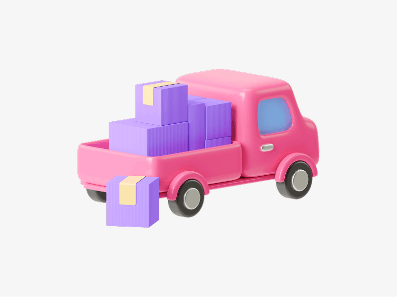 Moving truck carrying boxes shown as a 3D illustration