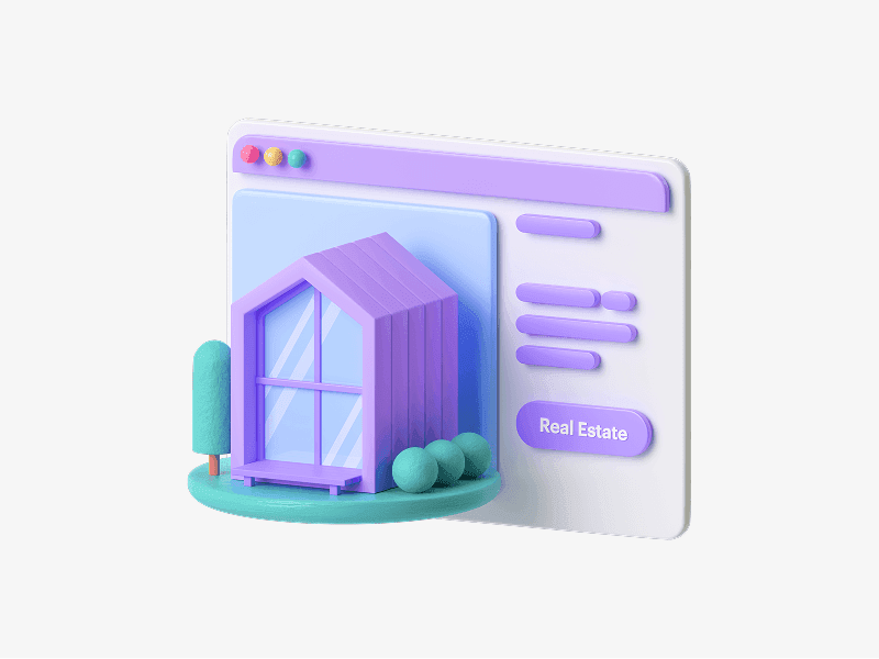 Website page with house listing shown as a 3D illustration