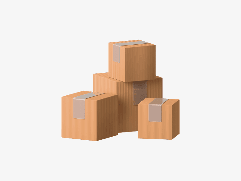 Packed cardboard boxes shown as a 3D illustration