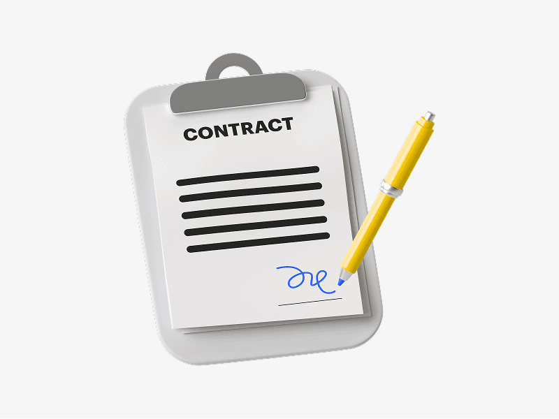 Signed property contract document shown as a 3D illustration
