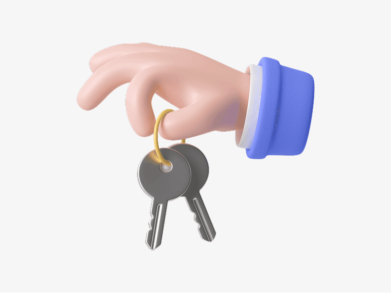 Hand handing over house keys shown as a 3D illustration