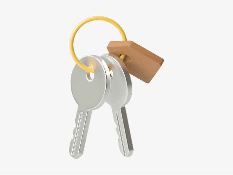 Set of house keys on a ring shown as a 3D illustration
