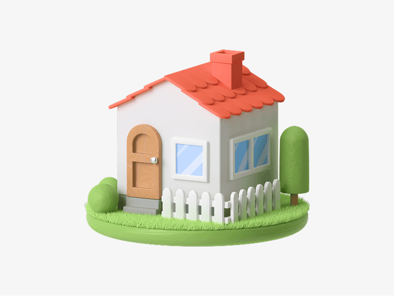 Small cozy house with garden shown as a 3D illustration