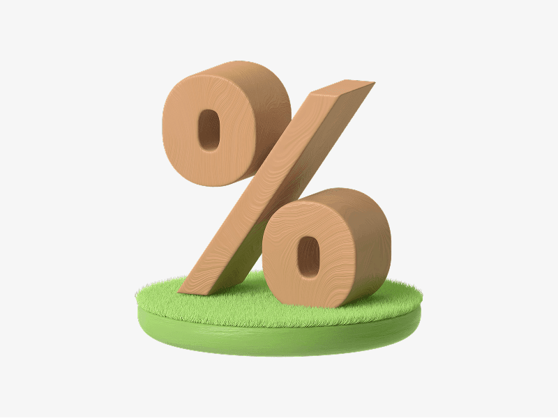 Large percent symbol on a base shown as a 3D illustration