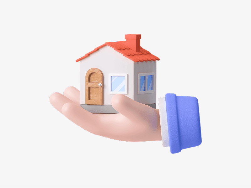 Hand holding a small house shown as a 3D illustration