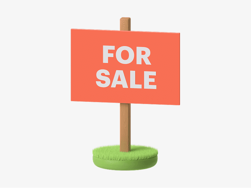 For sale signboard displayed on grass shown as a 3D illustration