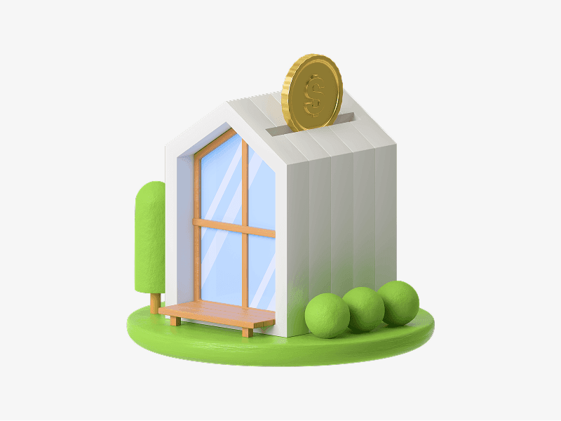 Modern glass house building shown as a 3D illustration