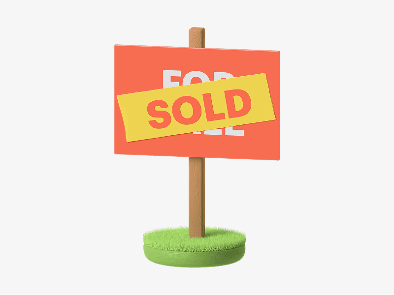 Sold signboard placed on grass shown as a 3D illustration