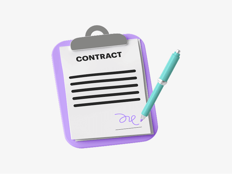 Real estate contract clipboard with pen shown as a 3D illustration