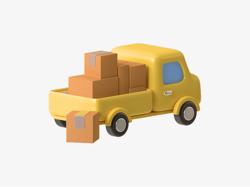 Pickup truck loaded with boxes shown as a 3D illustration