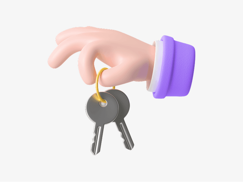 Hand holding house keys shown as a 3D illustration