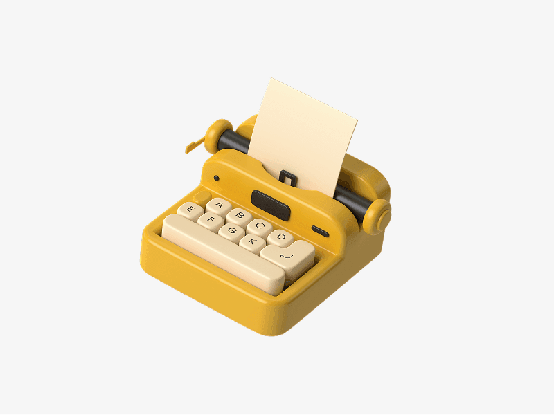 Classic typewriter shown as a clean retro 3D illustration