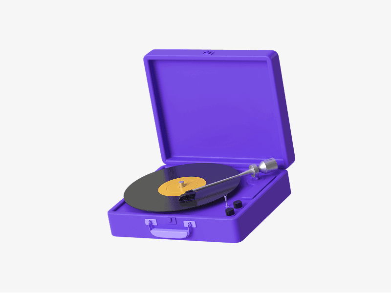Vinyl record player shown as a retro 3D illustration