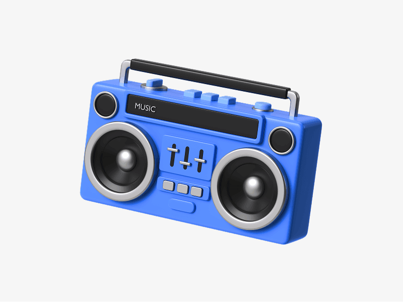 Retro style portable boombox rendered as a clean 3D illustration on a white background