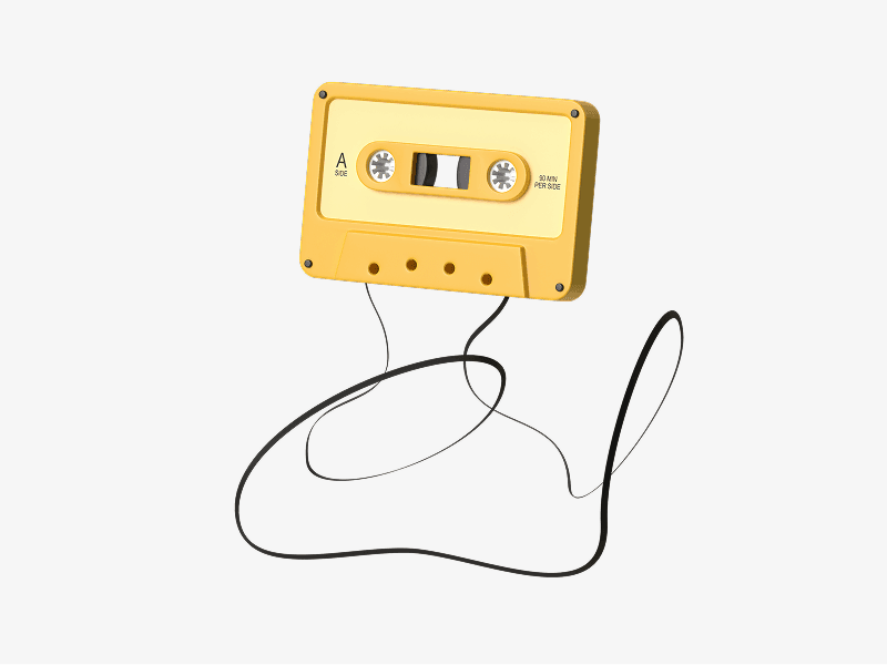 Classic audio cassette tape illustrated in a clean retro 3D style