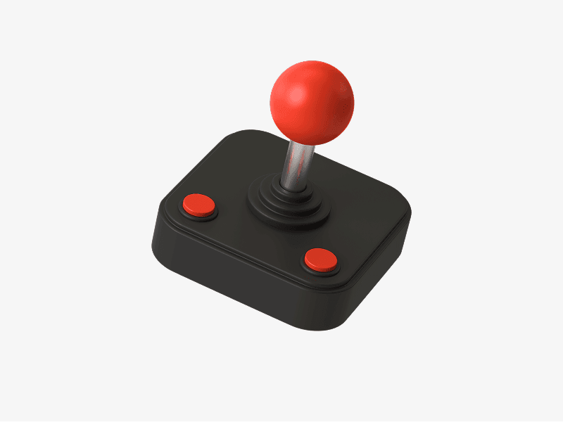 Classic arcade joystick controller illustrated in a retro 3D style