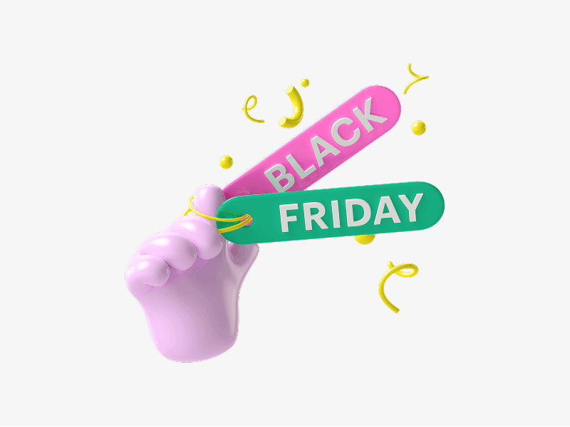 Black Friday badge held by a hand shown as a 3D illustration