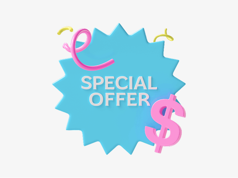 Special offer badge with dollar sign shown as a 3D illustration