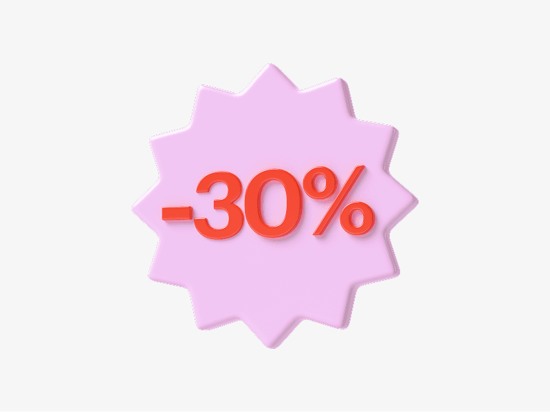 30 percent discount badge shown as a clean 3D illustration