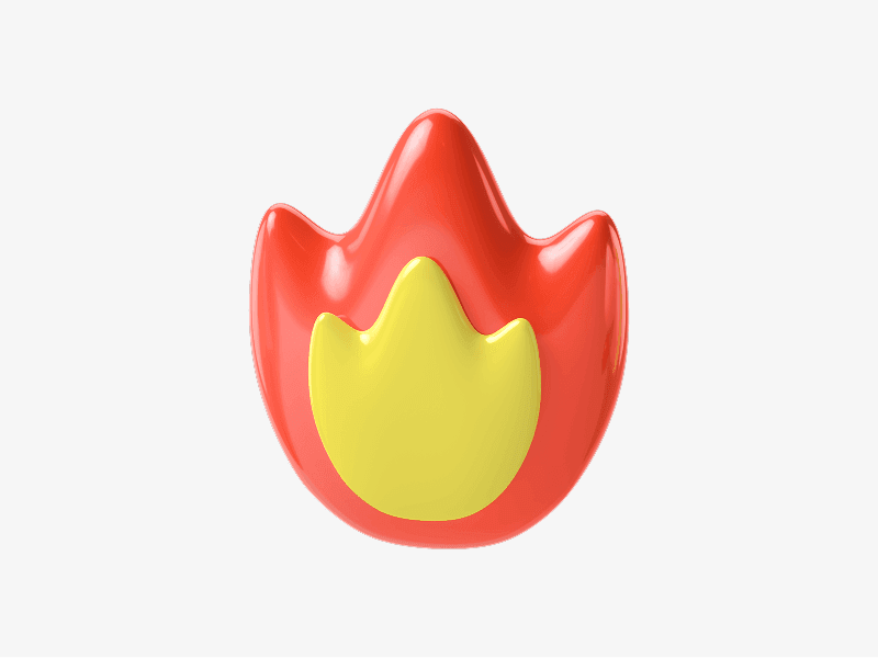 Flame icon shown as a bold 3D illustration