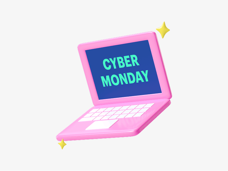 Open laptop with Cyber Monday message shown as a bright 3D illustration