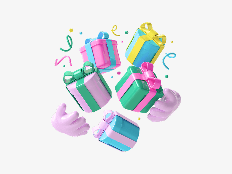 Multiple gift boxes flying in the air shown as a 3D illustration