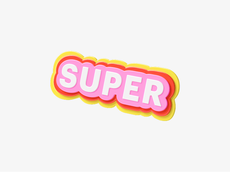 SUPER text displayed in a layered style 3D illustration