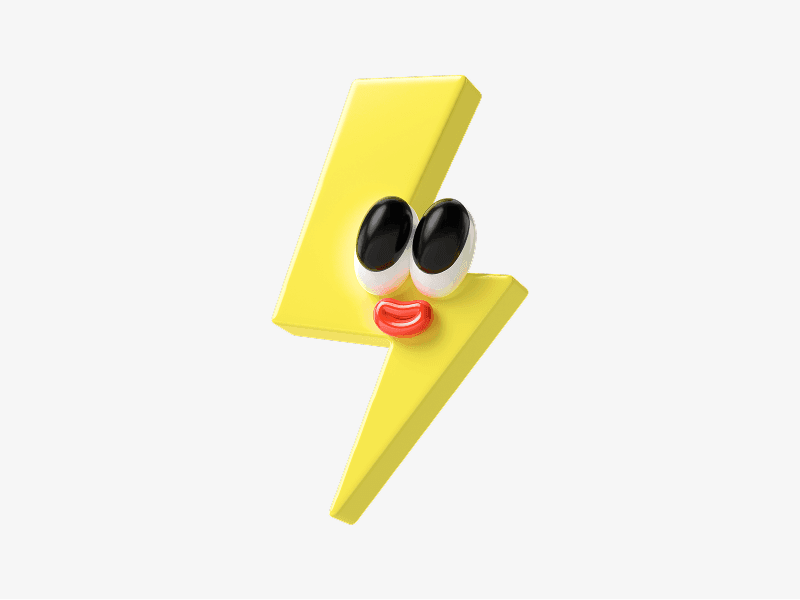 Lightning bolt with face shown as a fun 3D illustration