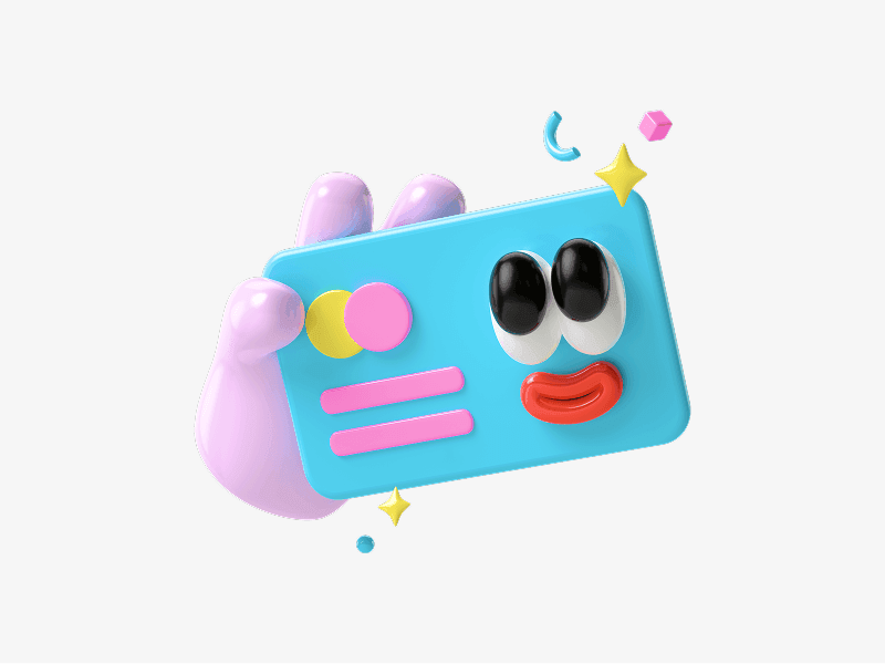 Smiling credit card character shown as a playful 3D illustration